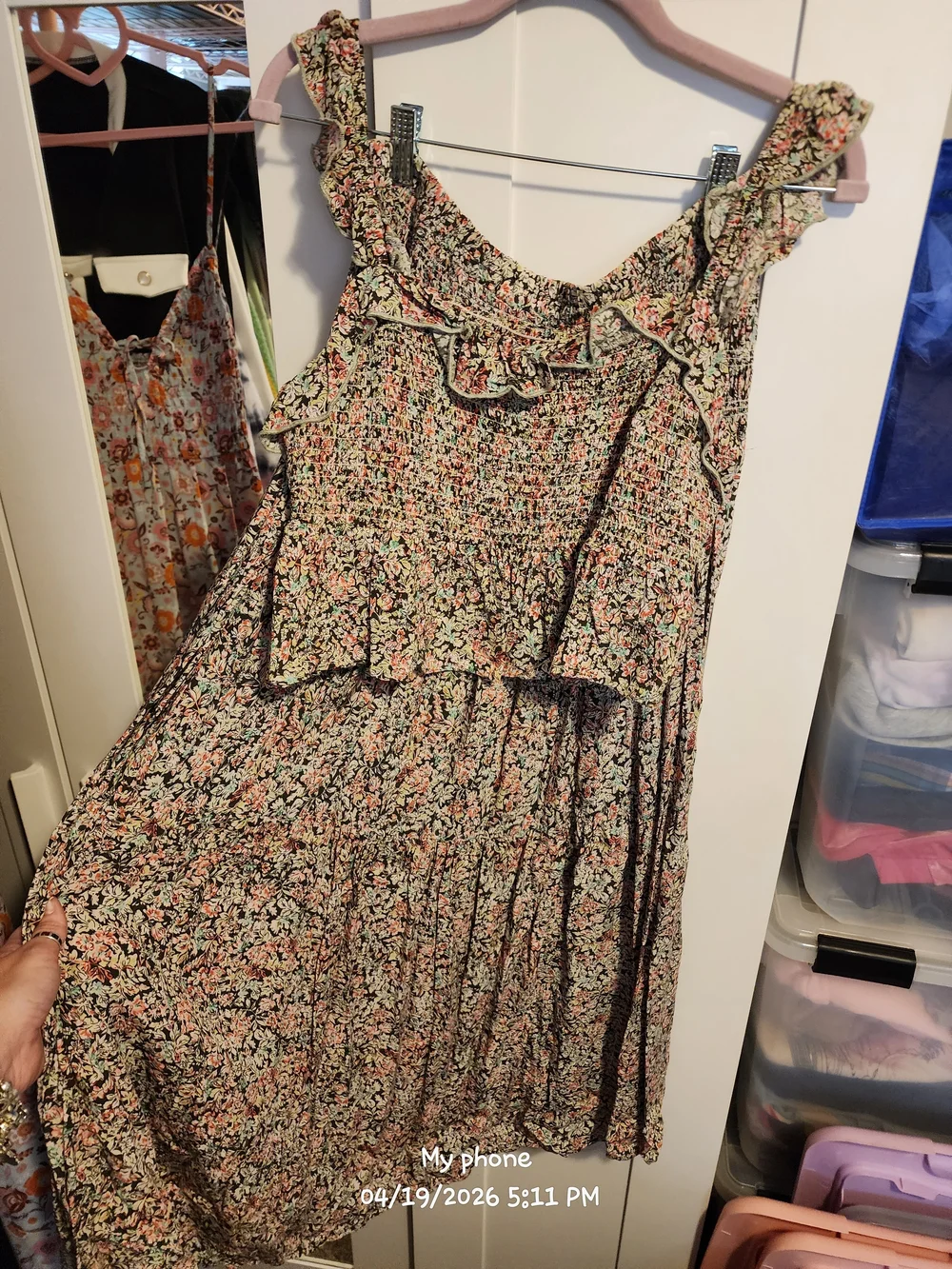 NATURAL LIFE Floral Midi Dress in Pink, Green, Black - Picture 1 of 5